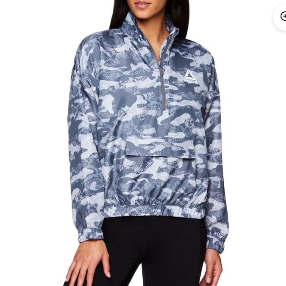 💜Reebok Women’s Essential Woven Printed Quarter Zip Windbreaker with Pocket